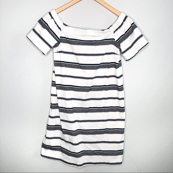 Maison Jules White Navy Off Shoulder Dress | M - Picture 2 of 6